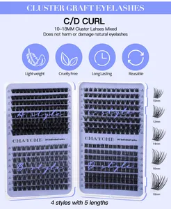 Detail view of DIY individual lash clusters showing C/D curl and 10-18mm length variety