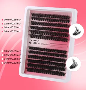 Detailansicht der 10-16mm Einzelwimpern-Cluster mit Schwung und Volumen auf rosa Karte