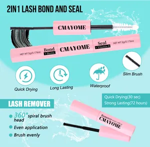 Détail du fixateur de cils 2-en-1 et scellant avec dissolvant en tubes roses sur l'eau