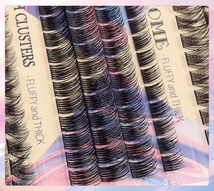 Macro view of fluffy and thick black eyelash clusters set showing dense hair texture