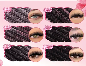 Vergelijking van DIY-clusterwimperverlengingen van 30D tot 100D op roze achtergrond