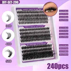 Macro comparison of 30D to 50D lash clusters with natural eye application effect
