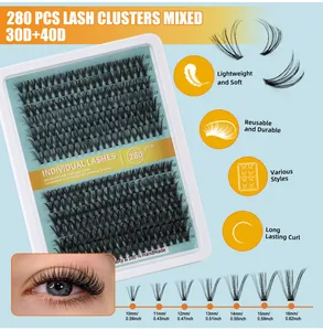 Detailed chart of 280 clusters DIY eyelash extension set with 10mm to 16mm mixed lengths
