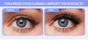 Detail view showing eyelash extension results with before and after volume comparison