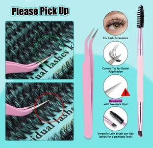Détail de la pince rose et de la double brosse pour l'extension de cils DIY