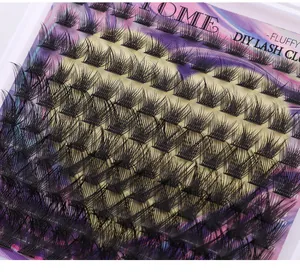 Macro detail of fluffy DIY lash clusters in 10-18mm arranged on decorative packaging