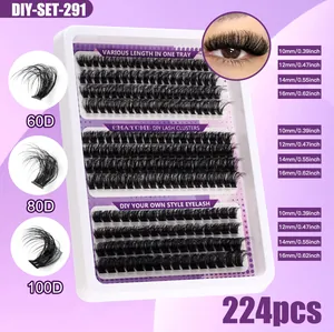 DIY cluster lash kit with 224 clusters in 60D 80D 100D densities and 10-16mm lengths
