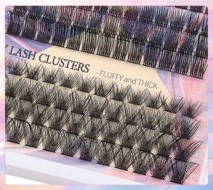 Macro detail of fluffy and thick black cluster eyelash extensions in 10-16mm lengths