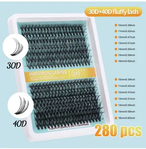 Detail of 30D and 40D clusters DIY eyelash extension kit with 10-16mm lengths