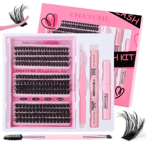 DIY Eyelash Extension Kit Cluster Lashes With Bond Seal Remover Tweezers Brush Professional Segmented Individual Eyelash Kit Women Beauty