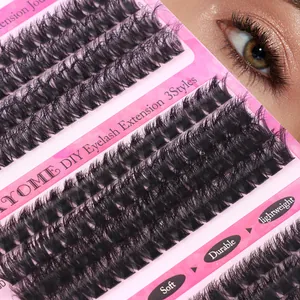 DIY eyelash extension kit with 216 clusters in 14-18mm lengths for a natural voluminous look