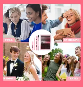 Wimpern-Verlängerungsset mit 10-16mm Clustern für Arbeit Hochzeit und Reisen