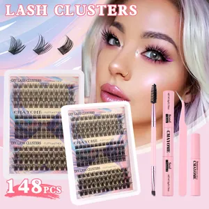 DIY Lash Extension Kit With Glue Remover Tweezers Mixed Length Natural Fluffy 3D False Eyelashes For Women
