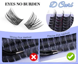 Detail of 16mm D-curl cluster lash extensions with correct lash removal technique guide