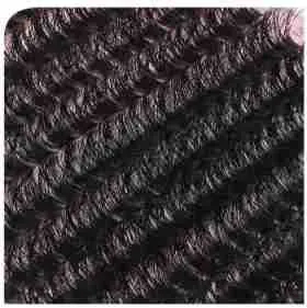 Primer plano de fibras de pestañas sintéticas con textura deep wave en negro natural