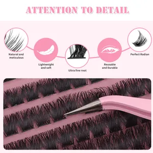 Reusable individual lash clusters with ultra-fine roots and natural curl extension set
