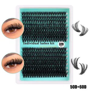 Détail du kit de faux cils DIY avec 320 grappes de 9-16mm en mélange 50D et 60D
