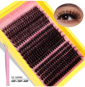 Kit d'extension de cils DIY avec 150 bouquets de cils et une pince à épiler rose