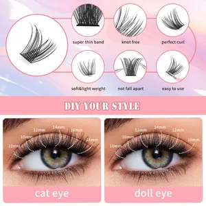 DIY eyelash extension kit with 148 clusters and glue for cat eye and doll eye styles