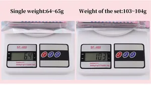 Gewicht van een 65g DIY wimperdoosje en een 104g wimperextensions set in verpakking
