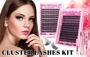 DIY eyelash cluster kit with 14-18mm lash extensions, glue, sealer, and tweezers