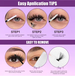 Step-by-step tutorial for DIY eyelash clusters application and removal process guide