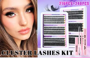 DIY cluster lashes extension kit with 456 pieces including bond seal and remover