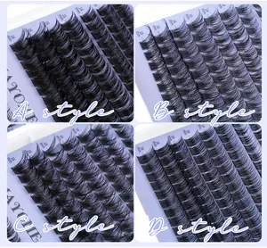 Macro view of individual false eyelash clusters showing A/B/C/D styles and lengths