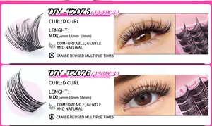 Detail of D-curl individual lash clusters in 14mm 16mm 18mm lengths for DIY lash extension