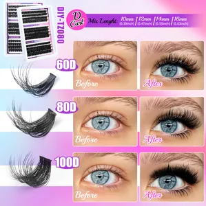 DIY cluster lash kit with D curl 10-16mm mixed lengths showing 60D 80D 100D density effects