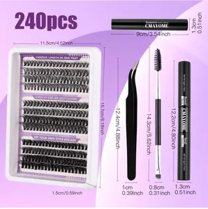 DIY eyelash extension kit with 240 clusters, glue, seal, remover and tweezers tools