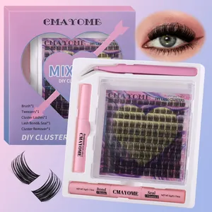 DIY eyelash extension kit with 10-18mm cluster lashes, pink tweezers and bond seal
