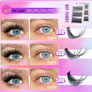 Before and after comparison of D-curl individual lash extensions in 10-16mm mixed lengths