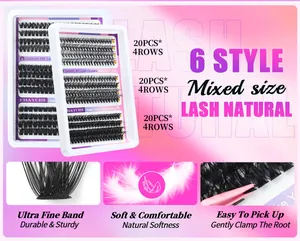 Macro detail of DIY cluster lashes showing 10-16mm mixed lengths and ultra-fine band