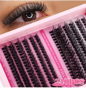 Close-up of 240pcs DIY individual cluster lashes kit with natural curling effect