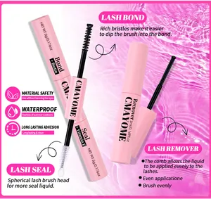 Detailed view of Lash Bond, Seal, and Remover set with pink water ripple background