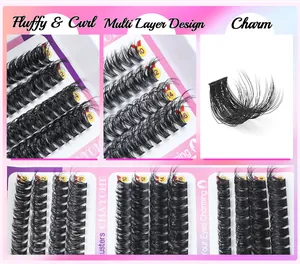 Detail showing DIY lash clusters in 10-16mm lengths with a multi-layered curly fluffy design