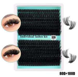 Détail d'un kit de 320 faux cils individuels avec grappes noires haute densité 80D et 100D