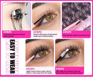 Detailed 5-step application guide for DIY cluster lash extension kit with bond and seal