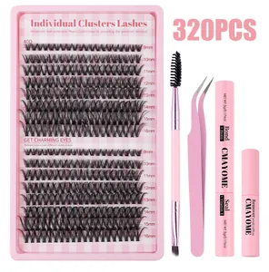 Complete 320 stuks wimperkit met lijm, sealer, remover en roze pincet tool