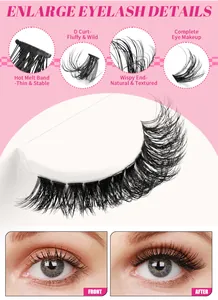 Macro view of D-curl wispy false eyelashes with ultra-thin hot melt band detail