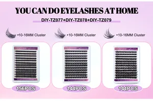 DIY cluster eyelash extension kits with 10-16mm length options in professional trays