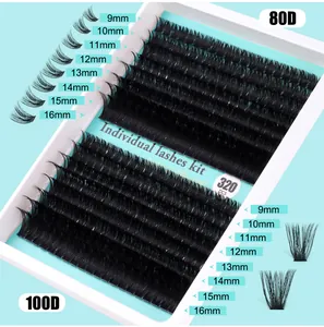 Détail du kit de 320 faux cils individuels en longueurs mixtes de 9mm à 16mm 80D 100D