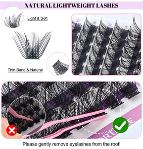 Macro view of individual DIY cluster lash extensions with tweezers and size indicators
