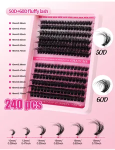 Detailed view of DIY individual lash clusters set in 10-18mm lengths with 240pcs capacity