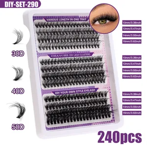 DIY cluster eyelash extension kit with 30D 40D 50D densities in 10-16mm lengths