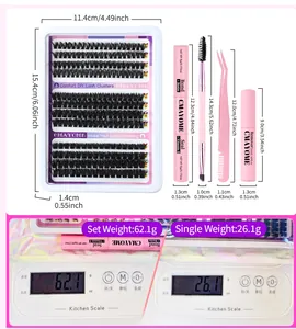 DIY eyelash extension kit showing detailed sizes and product weight measurement