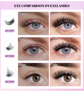 DIY eyelash extension kit showing before and after effects of natural to thick styles