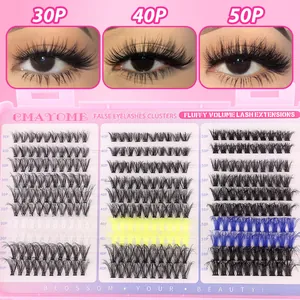 DIY colorful false eyelash clusters set with fluffy volume in blue yellow and black