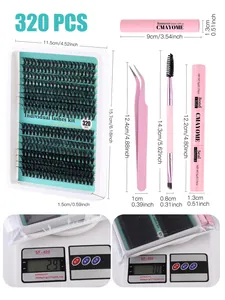Kit d'extension de cils DIY avec détails de poids des grappes et mesures des outils